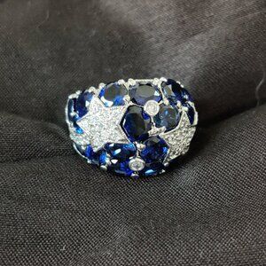 Blue Sapphire and Diamond Simulated Gems Costume Ring ~Designer~